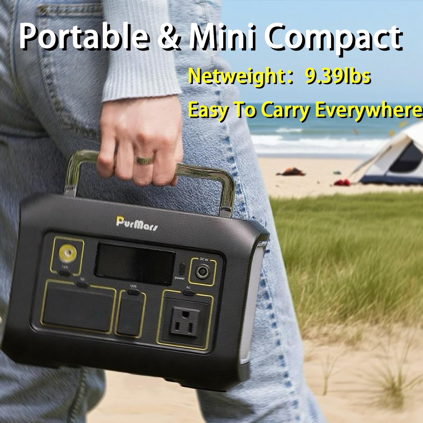 Purmars Portable Power Station 300W(Peak 500W),288Wh (90,000mAh) Solar Generator with 110V Pure Sine Wave AC Outlet,lifepo4 battery portable power bank for Outdoor Camping, Traveling,and Emergencies