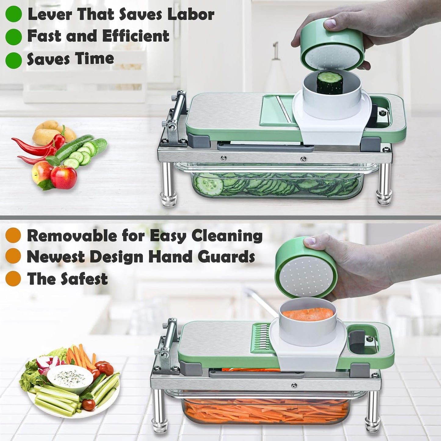 Skiennix All-in-1 Vegetable Chopper - 8 Blade Mandoline Slicer with Container | Stainless Steel Design