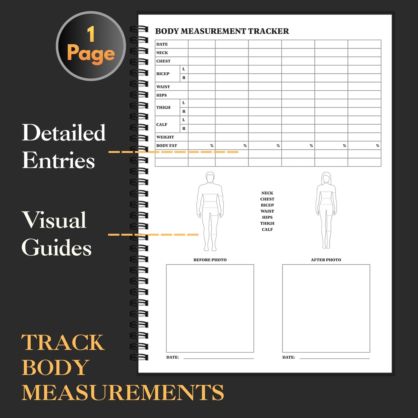 Workout Journal for Men – Fitness Journal & Workout Logbook, Gym Fitness Planner Journal with 52 Weeks of Tracking - Exercise Book for Weight Loss & Training – 8.2 x 6 inches – Spiral Hard-Cover - Black