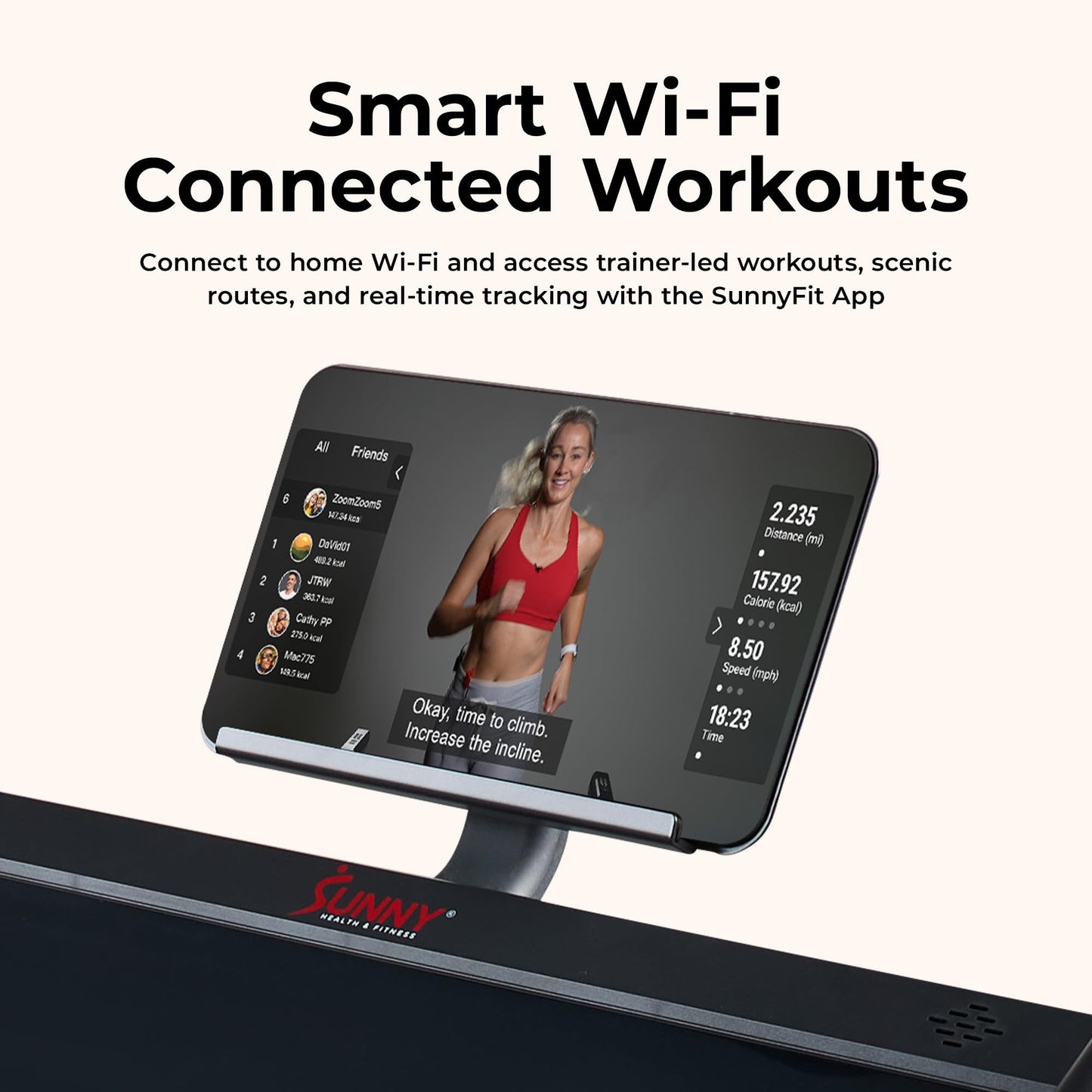 Sunny Health & Fitness Auto Incline Decline Treadmill for Home with Wi-Fi Smart TV Connectivity and Interactive Console, Smooth and Quiet Motor with Cushion Deck, SunnyFit App Access
