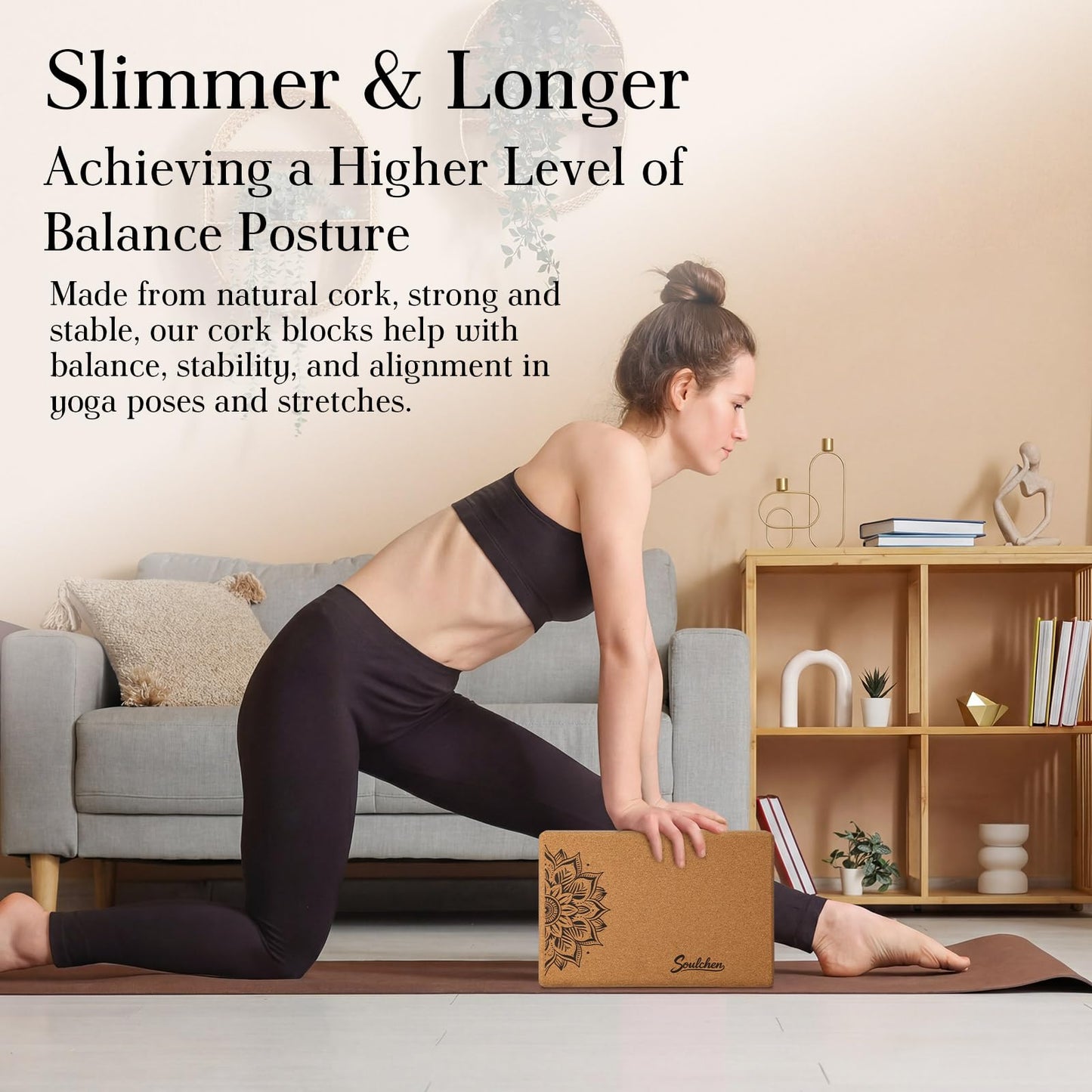 Soulchen 5 Pack Yoga Accessories for Women Set Yoga Block 2 Pack with Strap Massage Ball for Meditation Pilates Cork Blocks Stretching Home Gym Natural High-Density, 12"x8"x2"