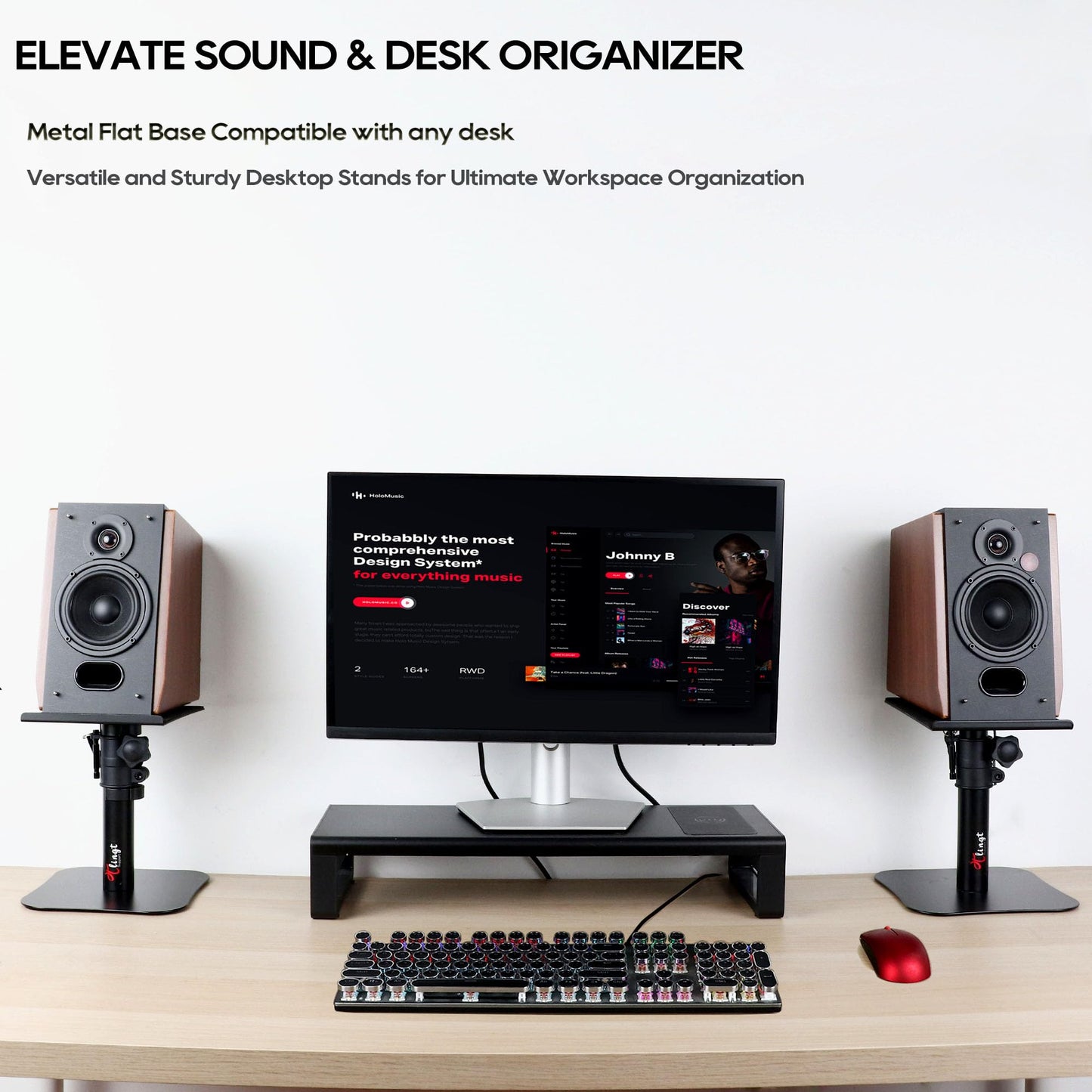 Tlingt Desktop Speaker Stands Pair, Sturdy Flat Base, Height & Tilt Adjusts