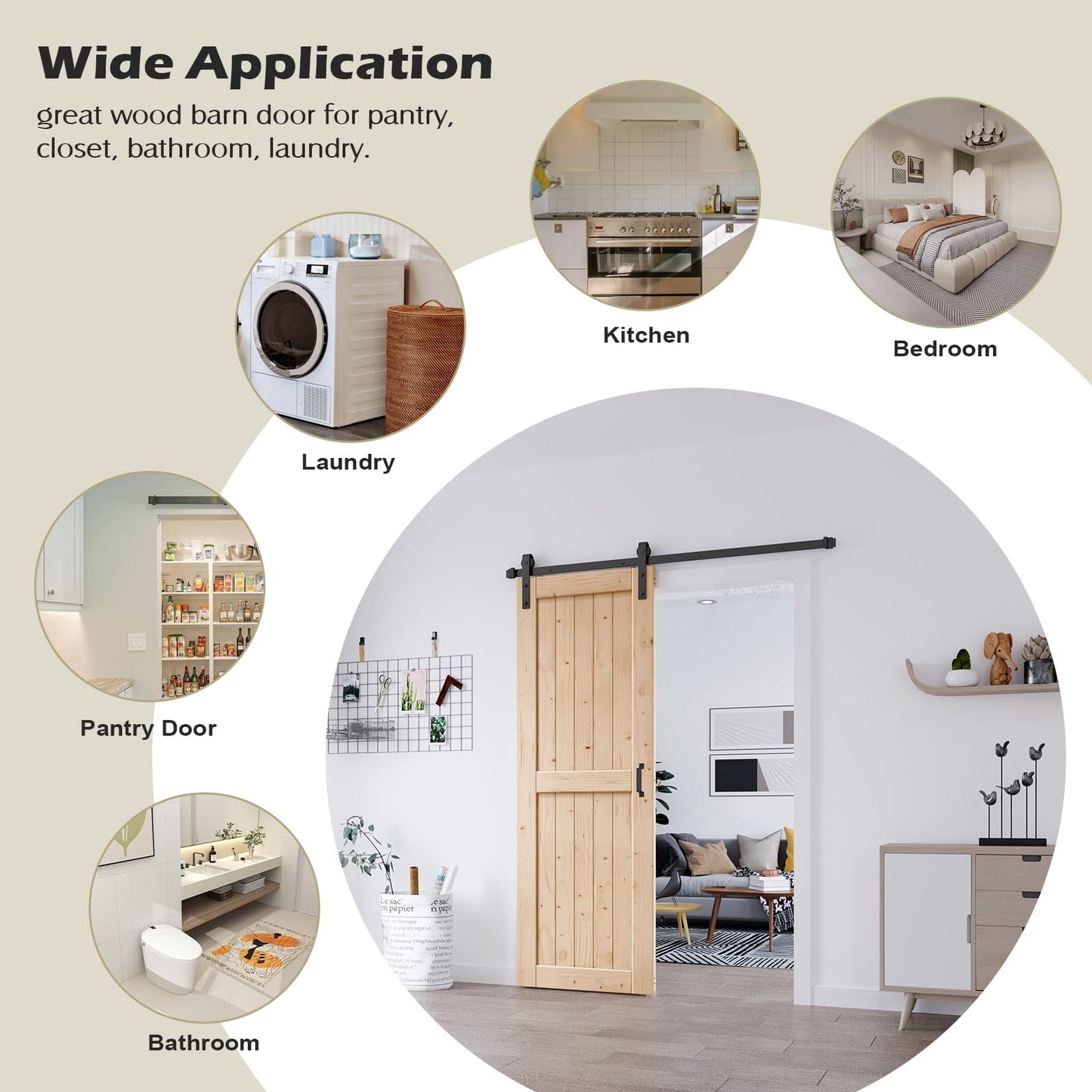EaseLife 30in x 84in Sliding Barn Wood Door,Interior Doors,DIY Assemblely,Solid Natural Spruce Panelled Slab,Easy Install,Apply to Rooms & Storage Closet,H-Frame