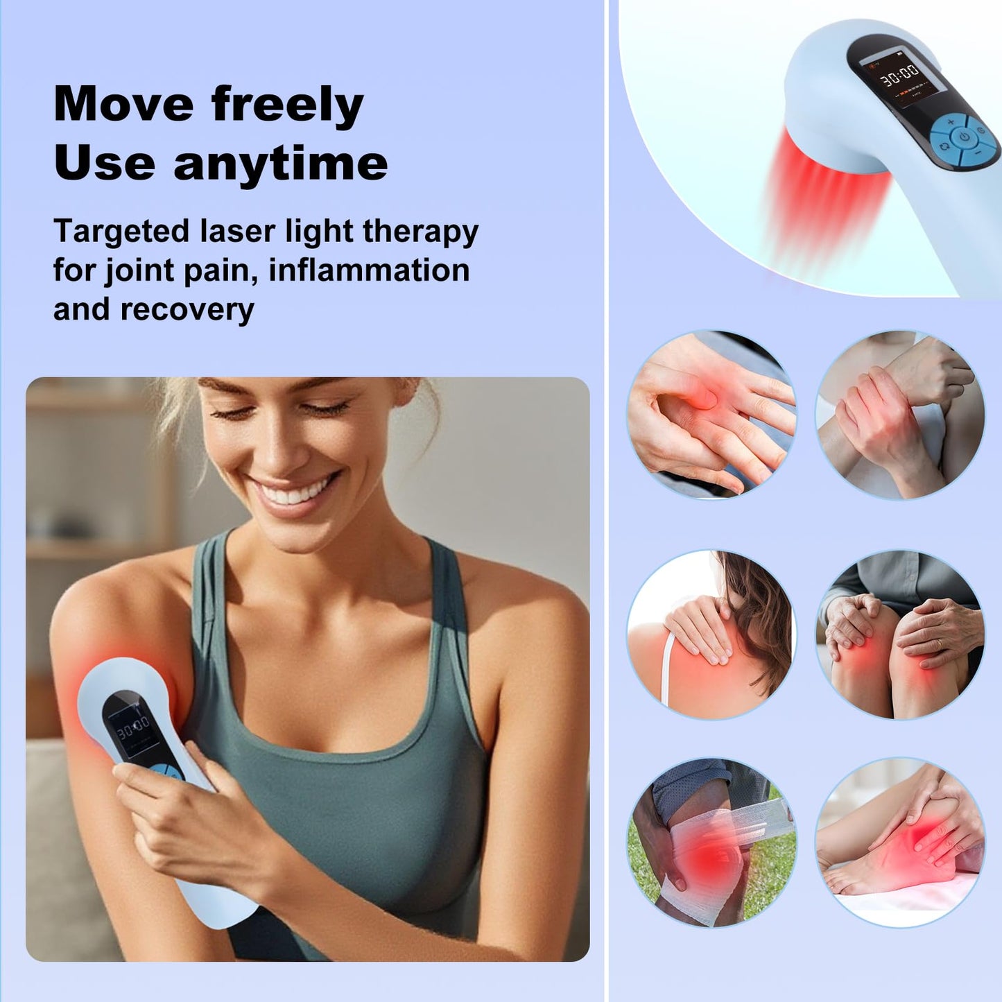 pinfriy 10*650nm 5*808nm LLLT Cold Laser Therapy Device for Human/Vet, Gentle Low-Level Laser Therapy Machine, 10Hz Pulsed Near Infrared Light Therapy Treatment for Joints Muscles Pain Relief, Blue