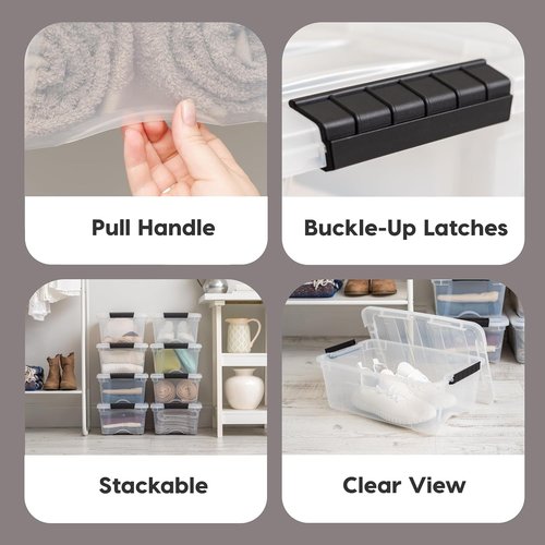 IRIS USA 13 QT Plastic Storage Box - BPA-Free, Durable, Nestable & Stackable Containers - Clear, 6 Pack
