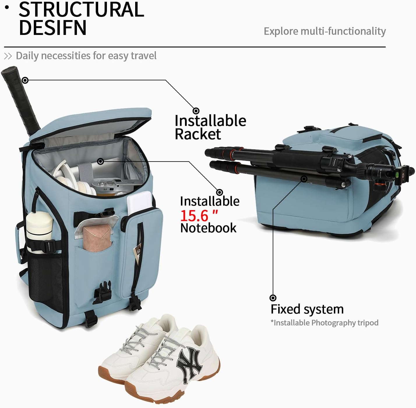 Backpack 4-Way Kalesi Gym Duffle Tennis Bag Waterproof with Shoes Compartment for travel Sport Hiking laptop (Grayish