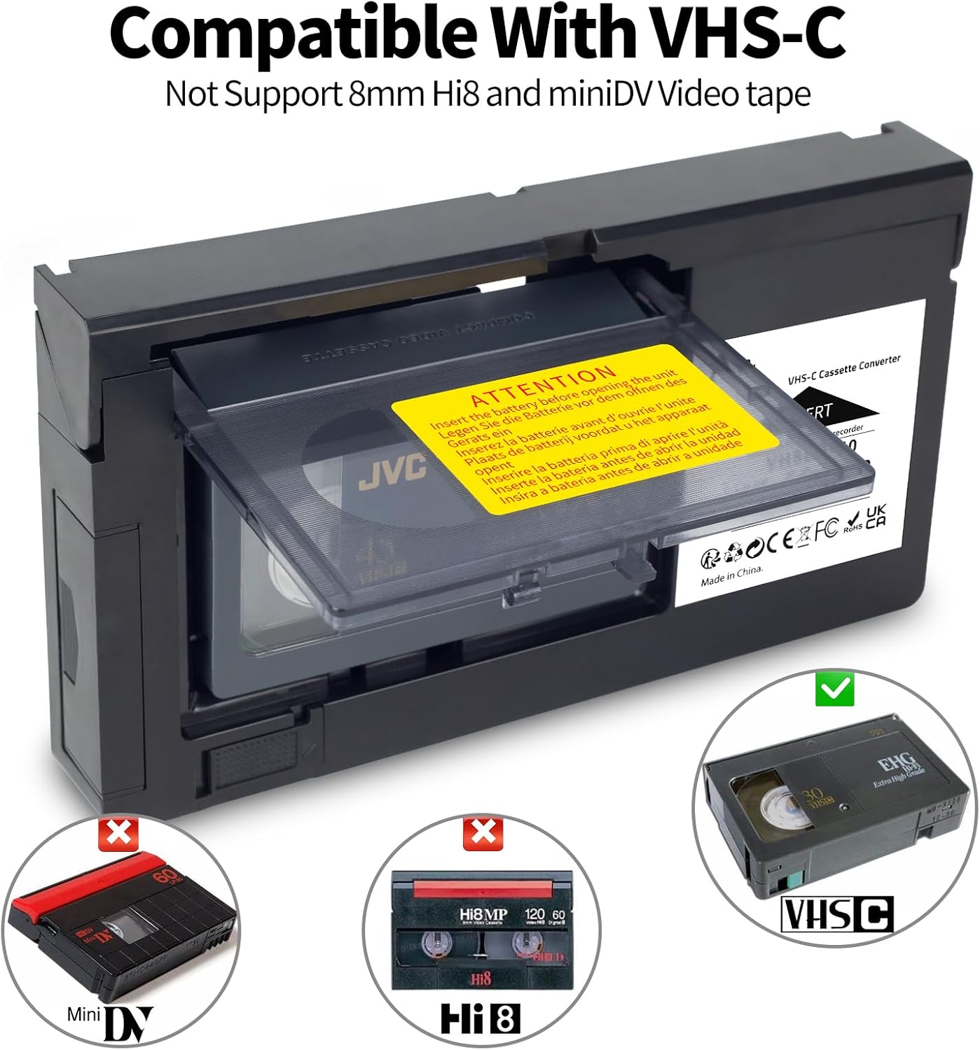 CHEEYYIIE Cassette Cassette 8mm Hi8 VHS-C Adapter Compatible with VHS-C SVHS Camcorders JVC RCA Panasonic Motorized VHS
