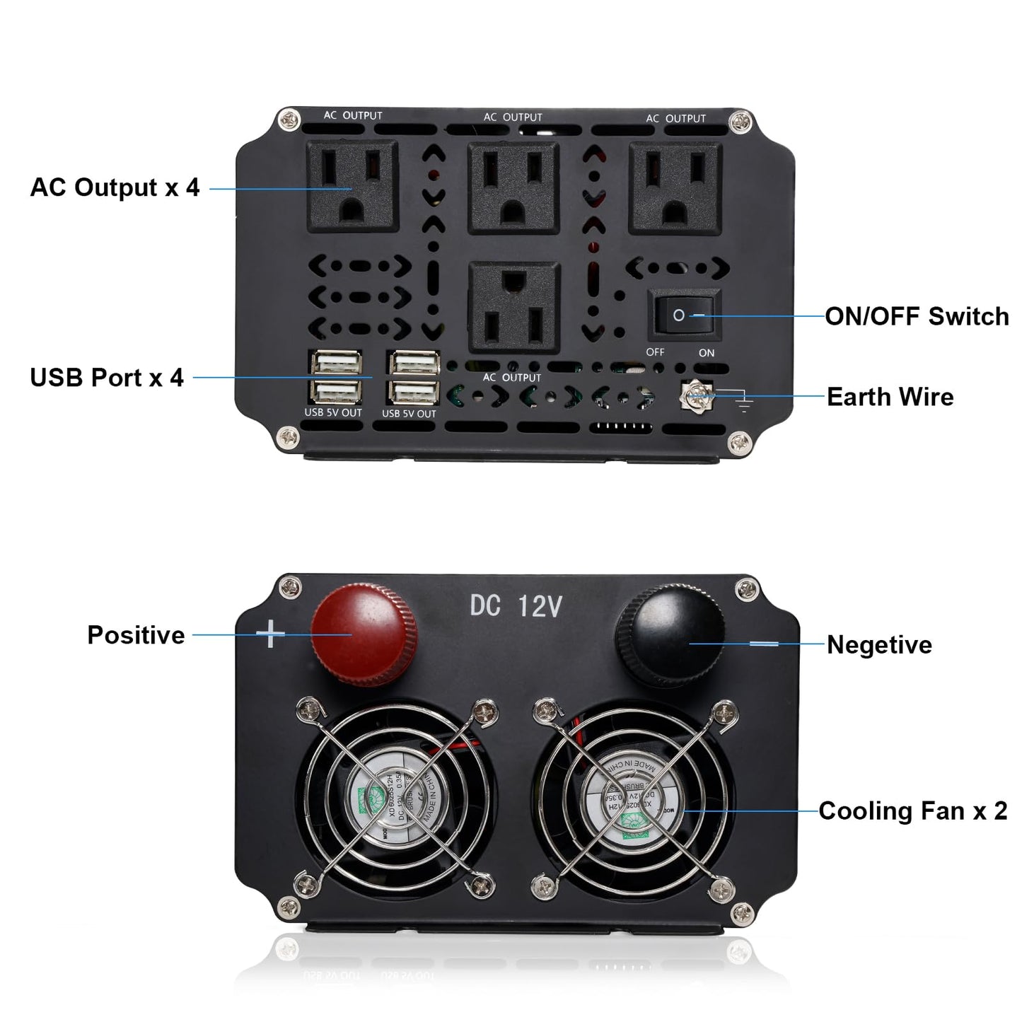 Cantonape 3000W Power Inverter 12V to 110V/120V DC to AC with LCD Display, Remote Controller and 4 x AC Outlets Car Adapter for Car Truck Boat RV Off Grid Solar System