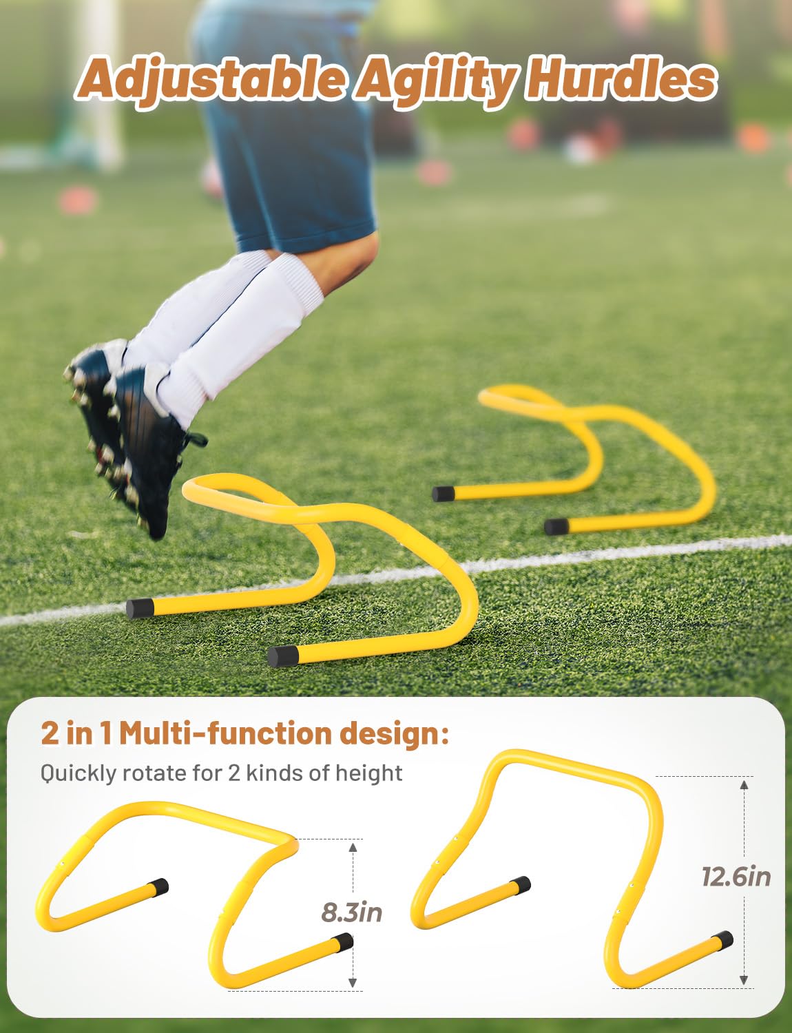 GHB Agility Hurdles 5/6 Pack Foldable Speed Agility Training Hurdles Adjustable Sturdy Hurdles Training Equipment Set with Carry Bag for Amateur, Athletes, Soccer, Basketball