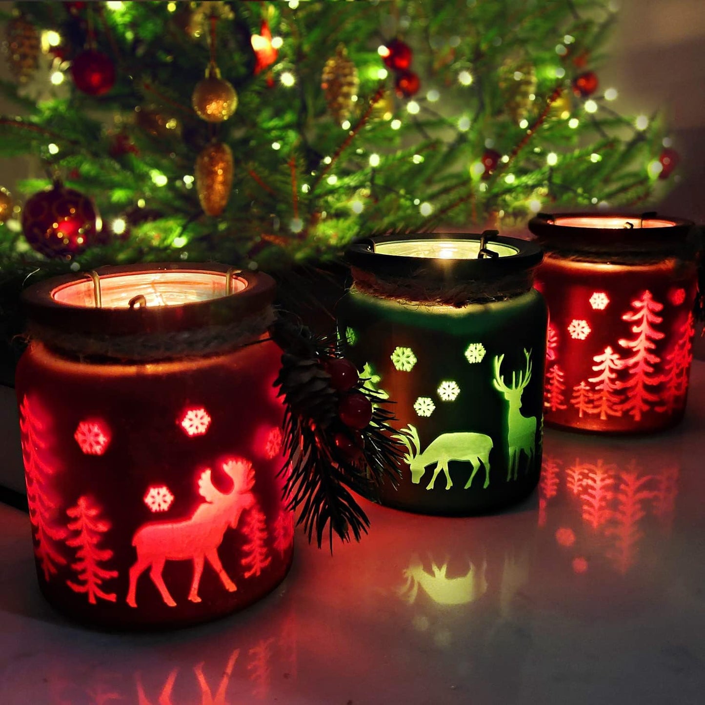 SHMILMH Christmas Candle Holders - Set of 6 Glass Tealight Votive Holders for Festive Table Centerpieces | Red & Green