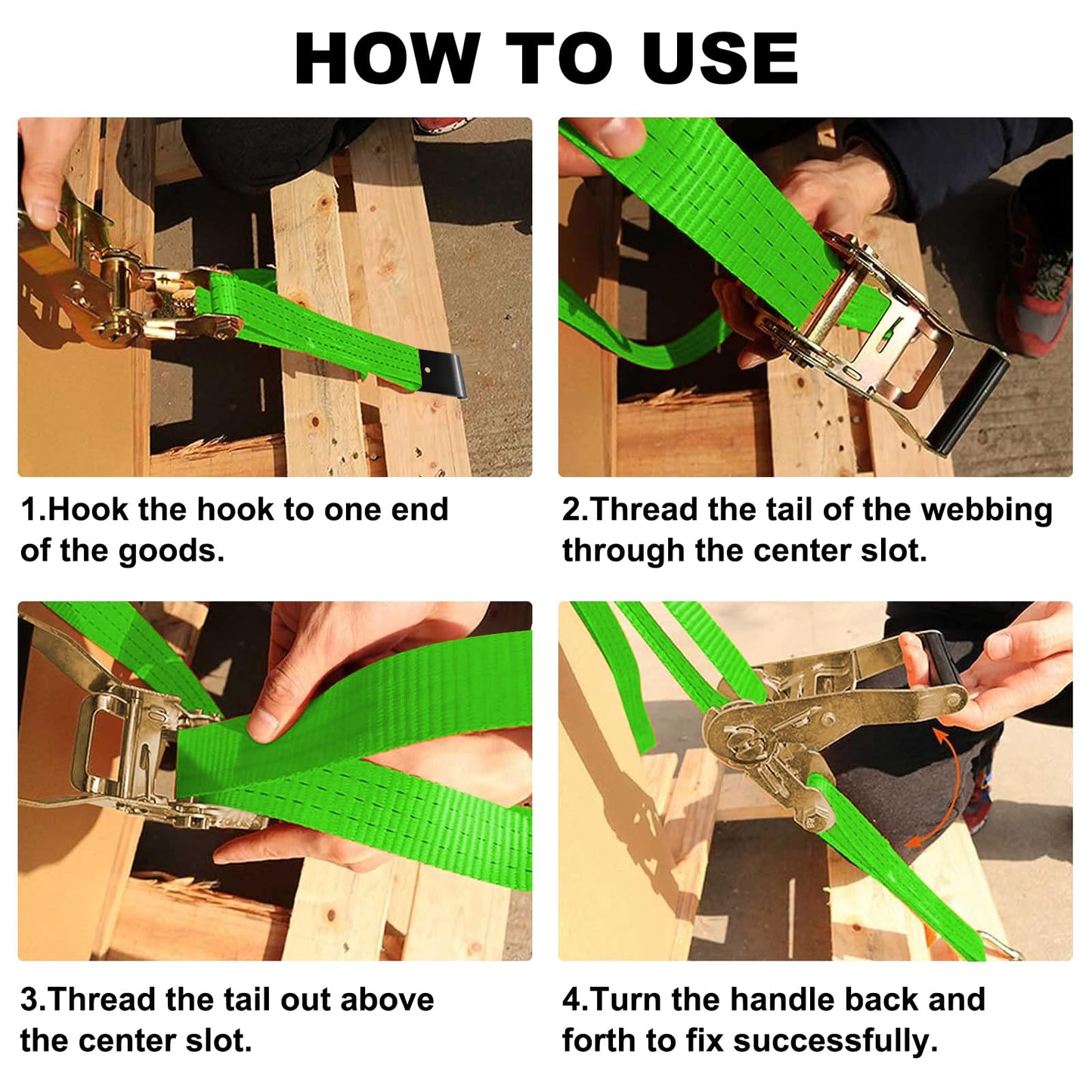SALUINOKI 4Pack 4 inch 30ft Ratchet Straps Heavy Duty with Flat Hook for Flatbed Trailer Winch Strap 4 inch Flatbed Straps Green