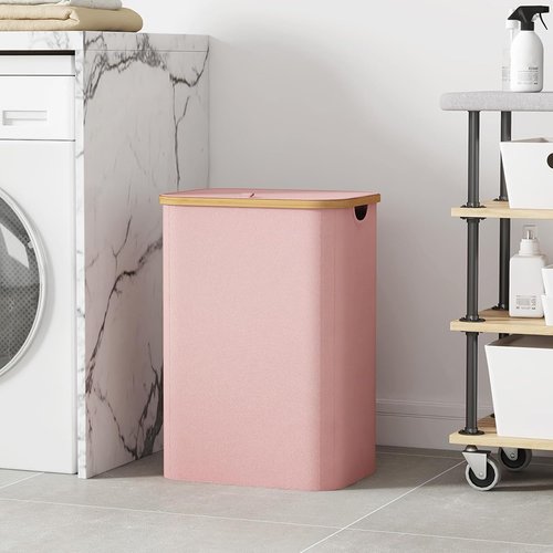 Lifewit 80L Laundry Basket - Foldable Clothes Hamper with Lid & Bamboo Handles | Pink