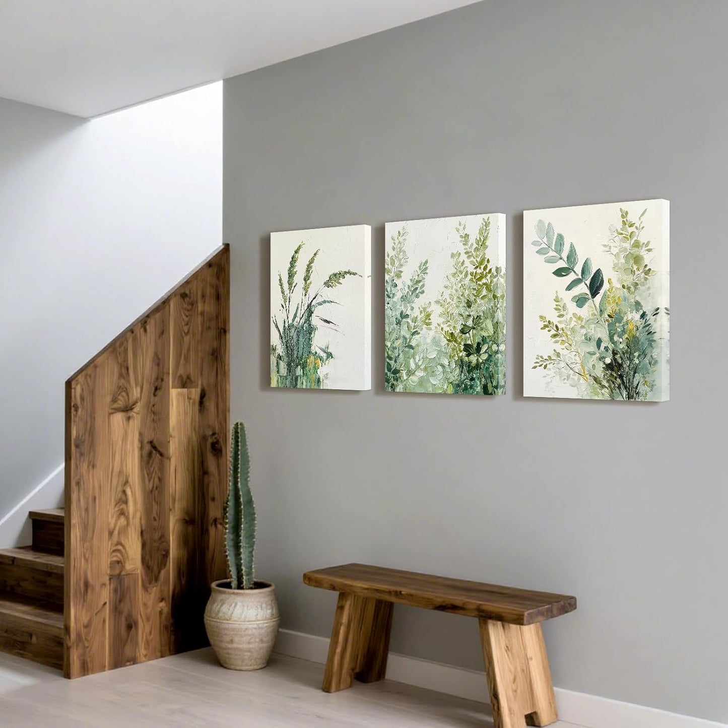 Skiennix Boho Floral Canvas Wall Art Prints - Modern Botanical Decor for Home & Office | 12"x16" Wrapped Frame