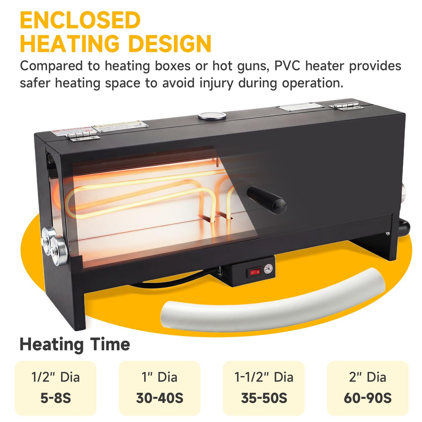 Racewill 1/2" to 2" PVC Conduit Bending Heater, Electric Heater Bender Tool for 24" Sections of PVC Pipe, 1700W, 120V, with Temperature Detector, Reflective Interior & Carrying Handle