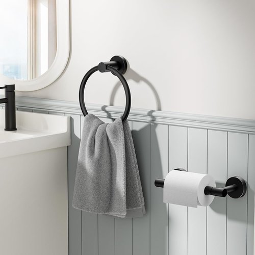 Forious Matte Black Toilet Paper Holder & Towel Ring Set - Stylish Bathroom Accessories