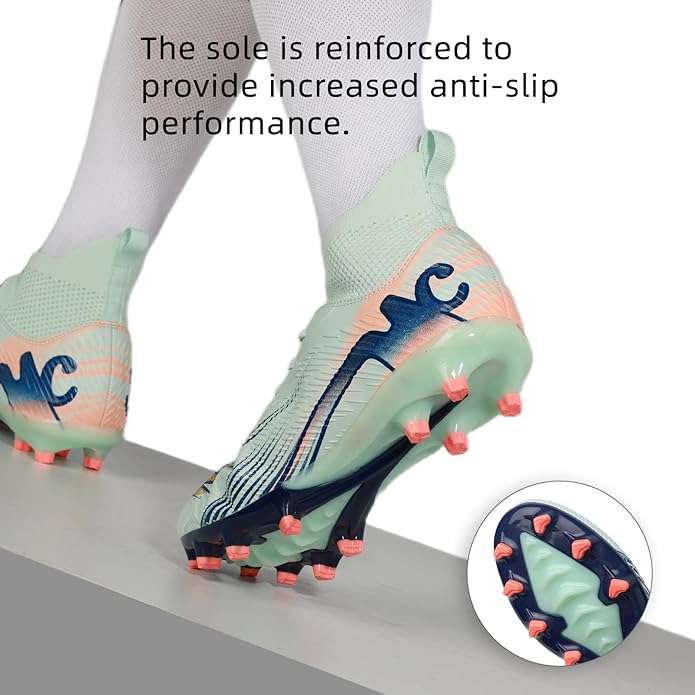 Men's High Top Soccer Shoes FG Long Spikes Adult Football Shoes Lightweight Professional Athletic Training