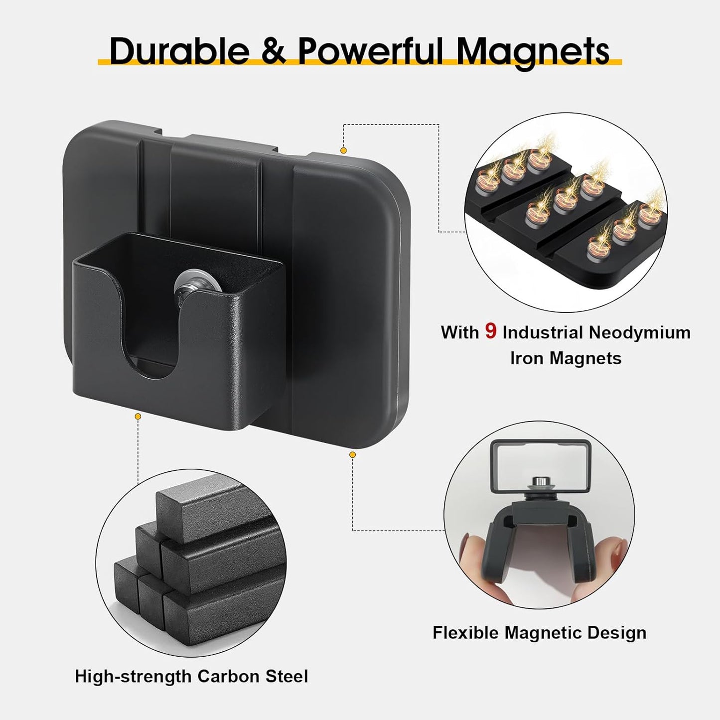MagitcSee Handset, 2 Pack No-Drill Universal Magnetic CB Radio Mic Holder, Flexible Mount with No-Scratch Rubber Magnet