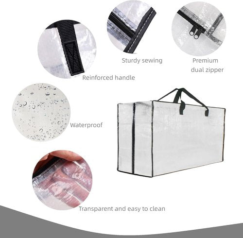 Heavy Duty Moving Bags - Extra Large Clear Storage Bags with Zipper & Handles for Easy Packing