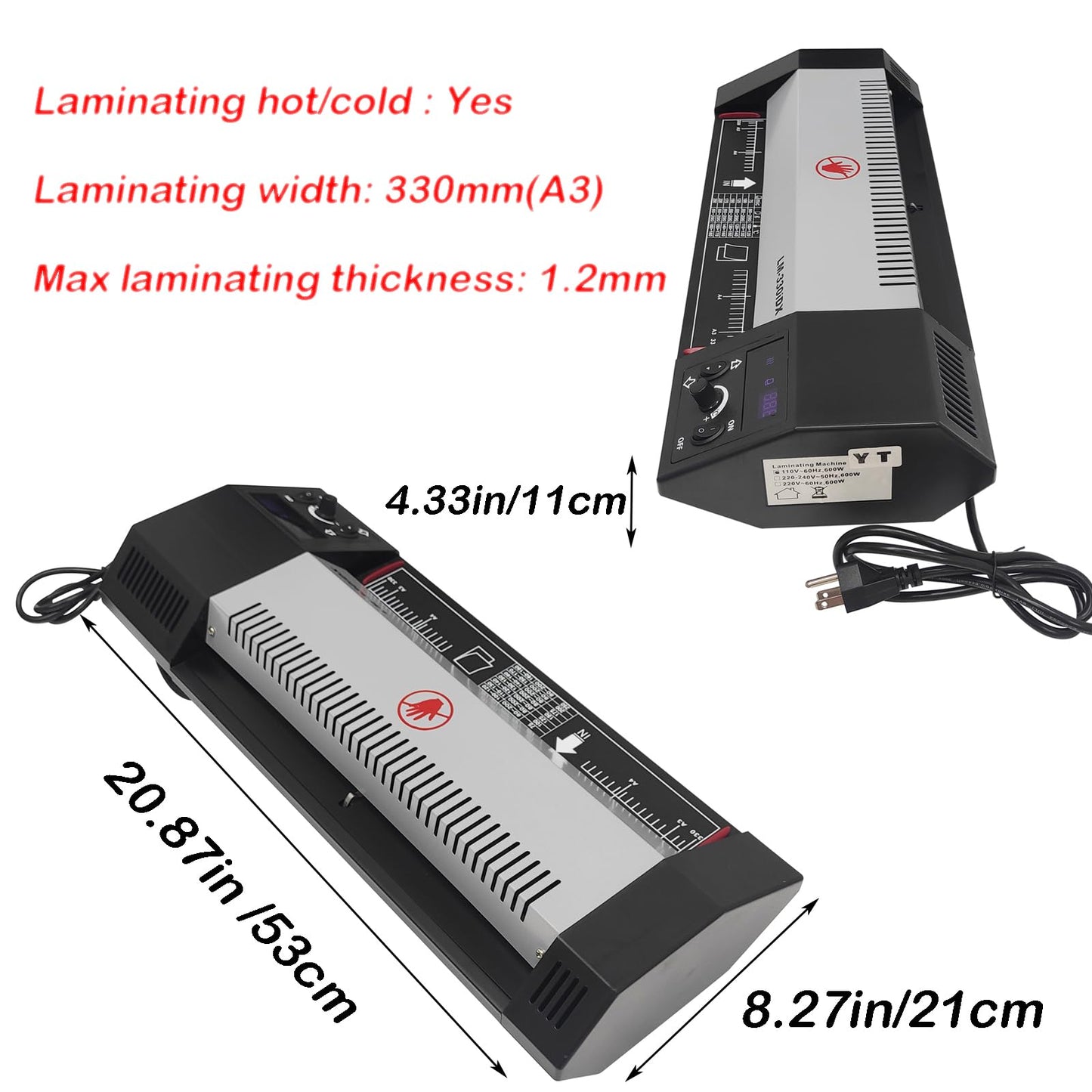 INTBUYING A3 Cold Hot Dual Use Laminator 13" Width 10Mil Thickness Heating time 3-5Min Commercial Laminator for Home Office 4 Roll 110V