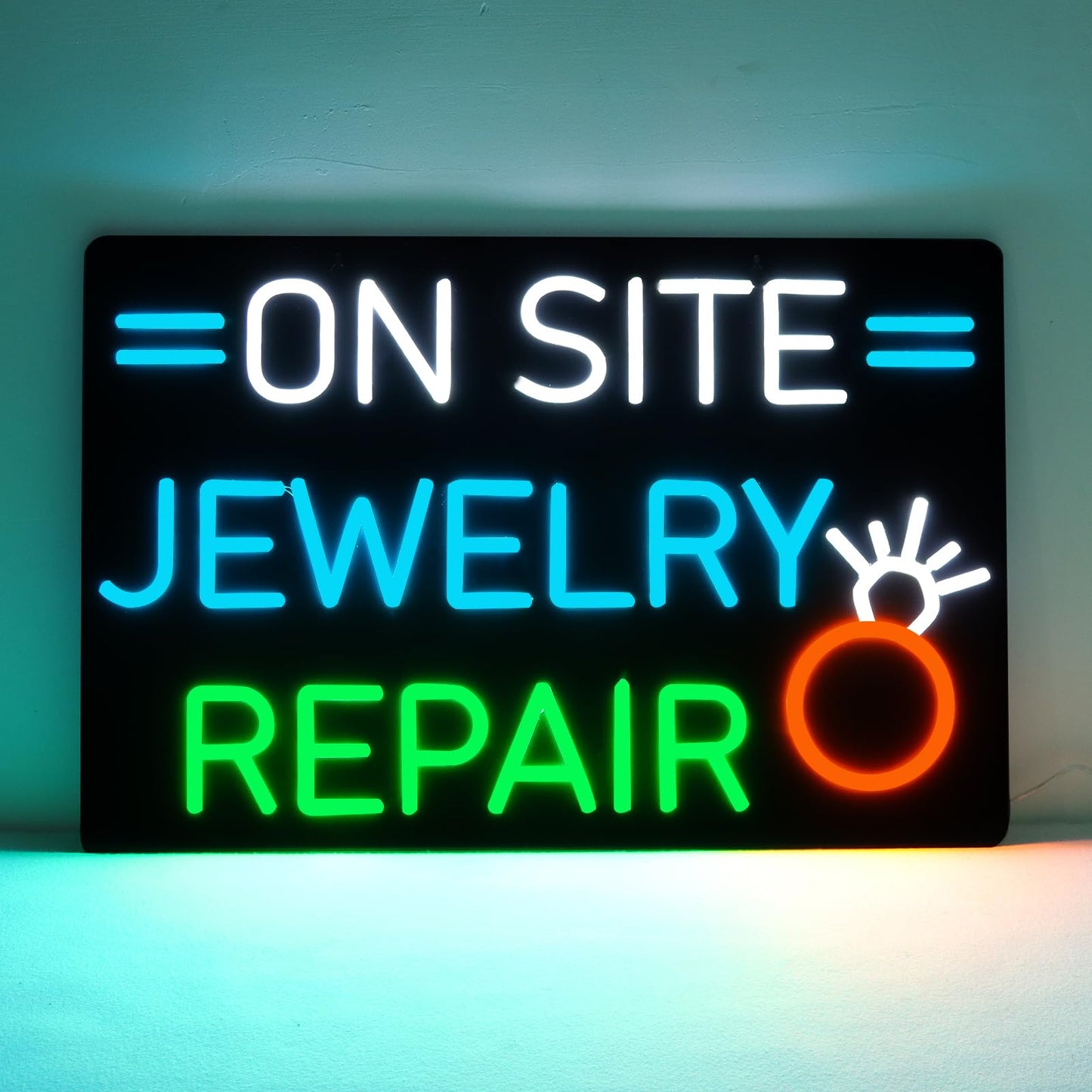 JFLLamp Large ON SITE JEWELRY REPAIR Neon Signs for Wall Decor Neon Lights for Bedroom Led Signs Suitable for Drive Thru Open Office Man Cave Bar Christmas 12V Power Adapter, 23.6*15.7 Inch(White+Azure+Grenn+Yellow)