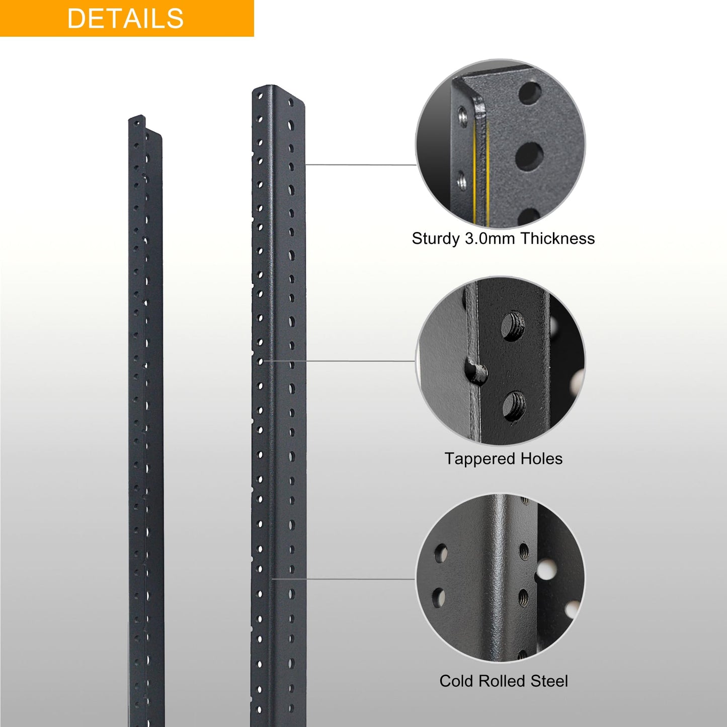 RIVECO 14U Vertical Rack Rails Kit Heavy Duty Server Rack Mount Rails 2PCS Black