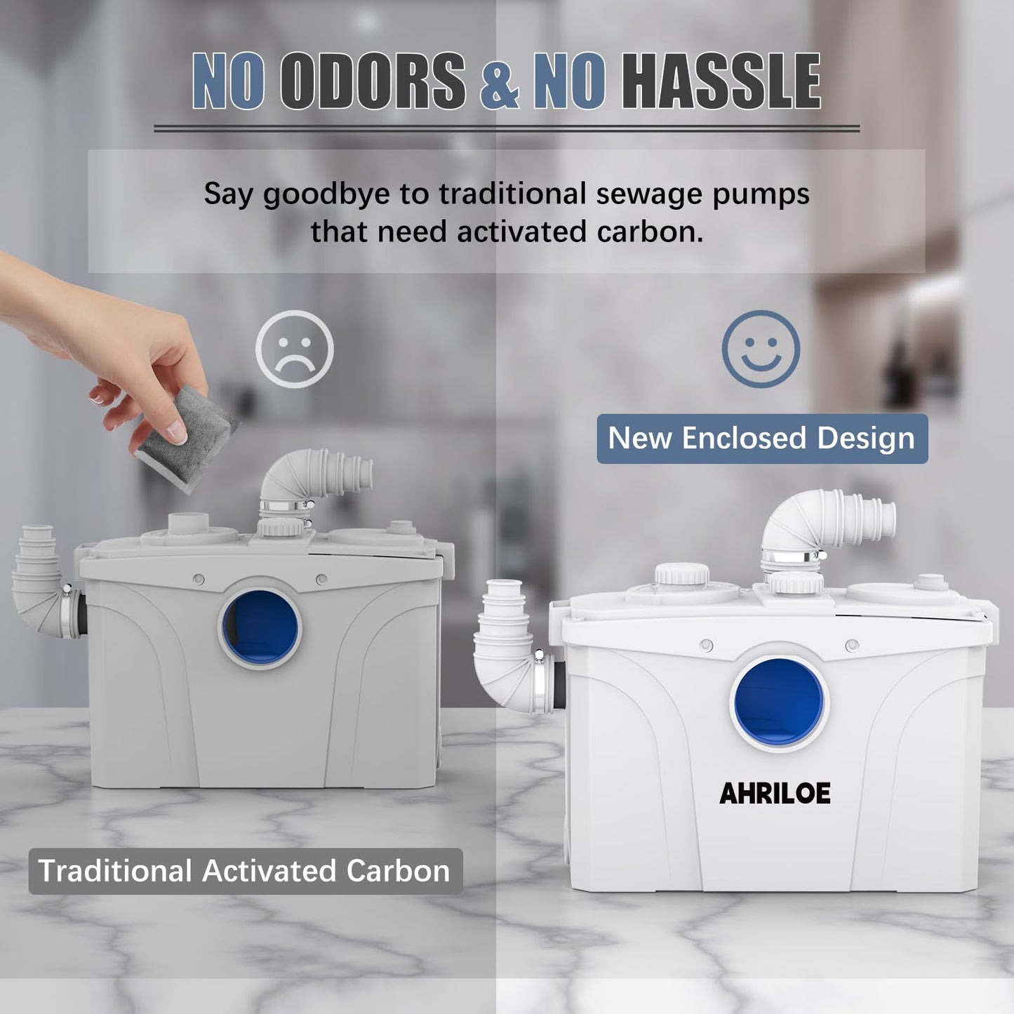 900W Macerator Pump, Macerating Toilet System with 2 Outlets/5 Inlets, Sewage Pump for Basement, Sink, Toilet, Laundry, Kitchen