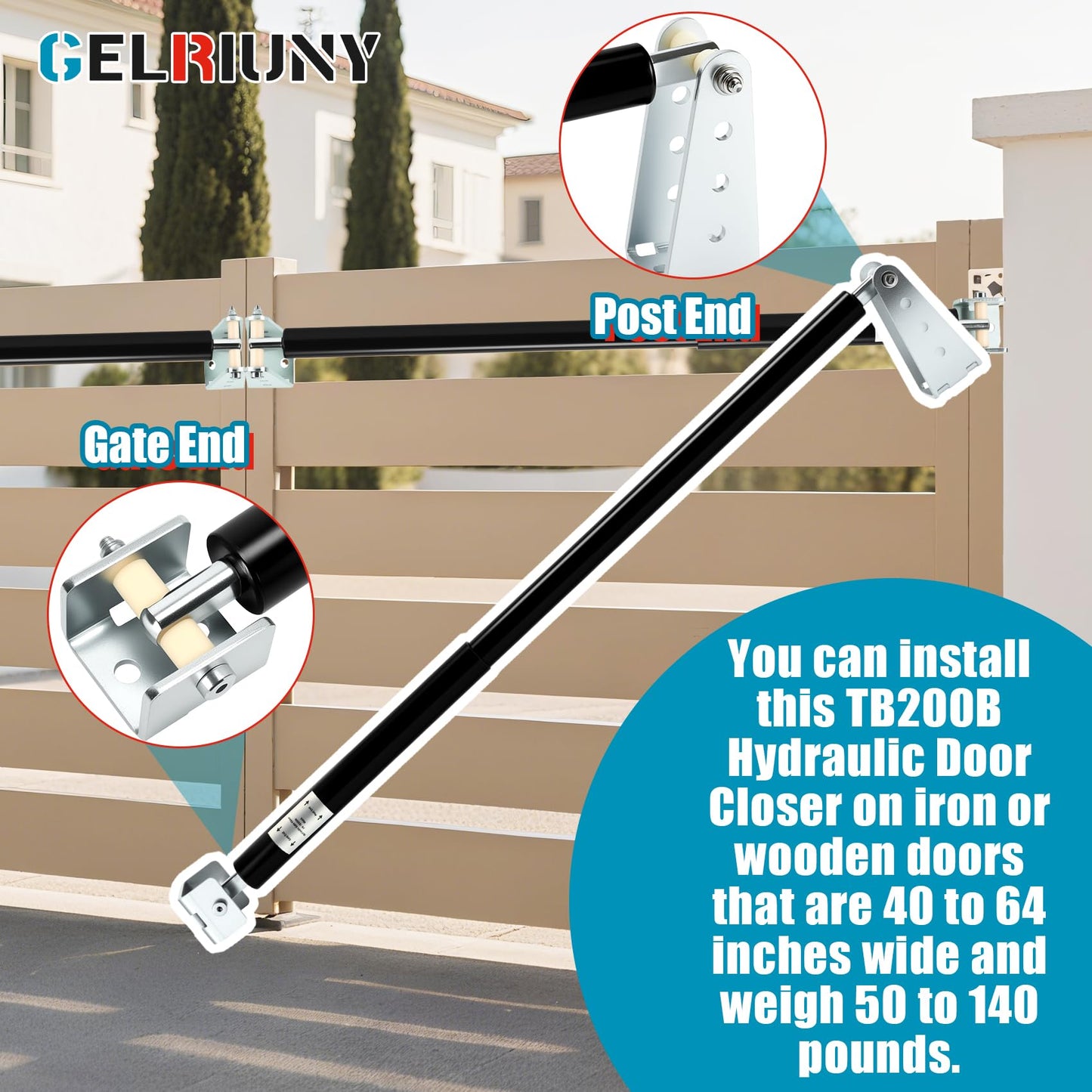 New TB200 Hydraulic Gate Closer, Rust Resistant & Weatherproof Automatic Gate Closer, Adjustable Closing Speed, Fits 60 to 140 Lbs Vinyl, Steel, Wood, Chain Link Fence Gates, Black