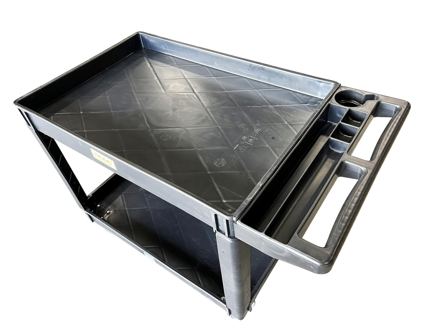 Plastic Utility Cart, 45-1/2" L x 25-1/2" W with Handle 2 Shelves, 550lb Cap. Heavy Duty 2 Swivel 2 Rigid Wheels, Large Lipped Shelf, Ergonomic Storage Handle for Warehouse/Garage/Cleaning