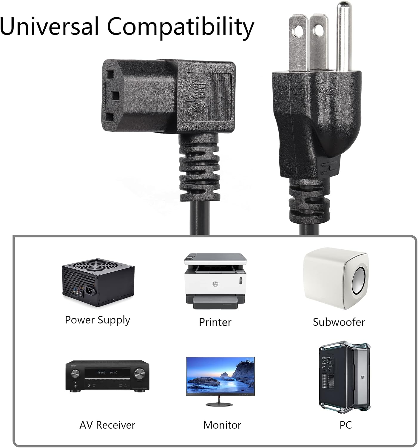 CERRXIAN 4.92FT 18AWG 3 5-15P 90 320 C13 10A/125V, Left Angle Prong Computer Power Cord, NEMA to Degree IEC Monitor TV