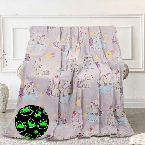 BYKOSY Glow in The Dark Blanket Unicorn Pattern for Unique Birthday Gifts for Girls Boys Teens, Lightweight Soft Cozy Warm Fuzzy 50"×60" Purple