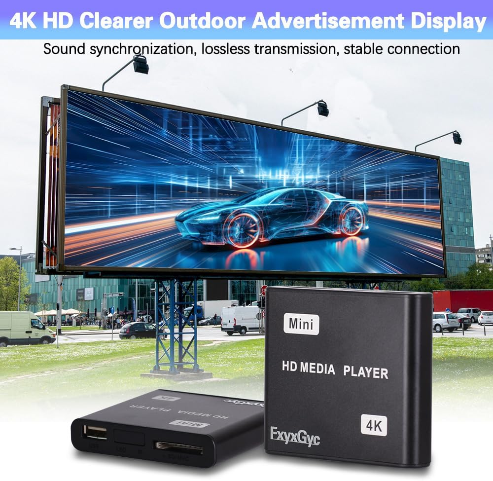 FxyxGyc 4K 4K@30Hz Output,H.265/H.264/AVC MP4/MKV/MP3/TS/Rmvb/Mov/JPG HDMI Media Player, Ultra HD Digital Media Player