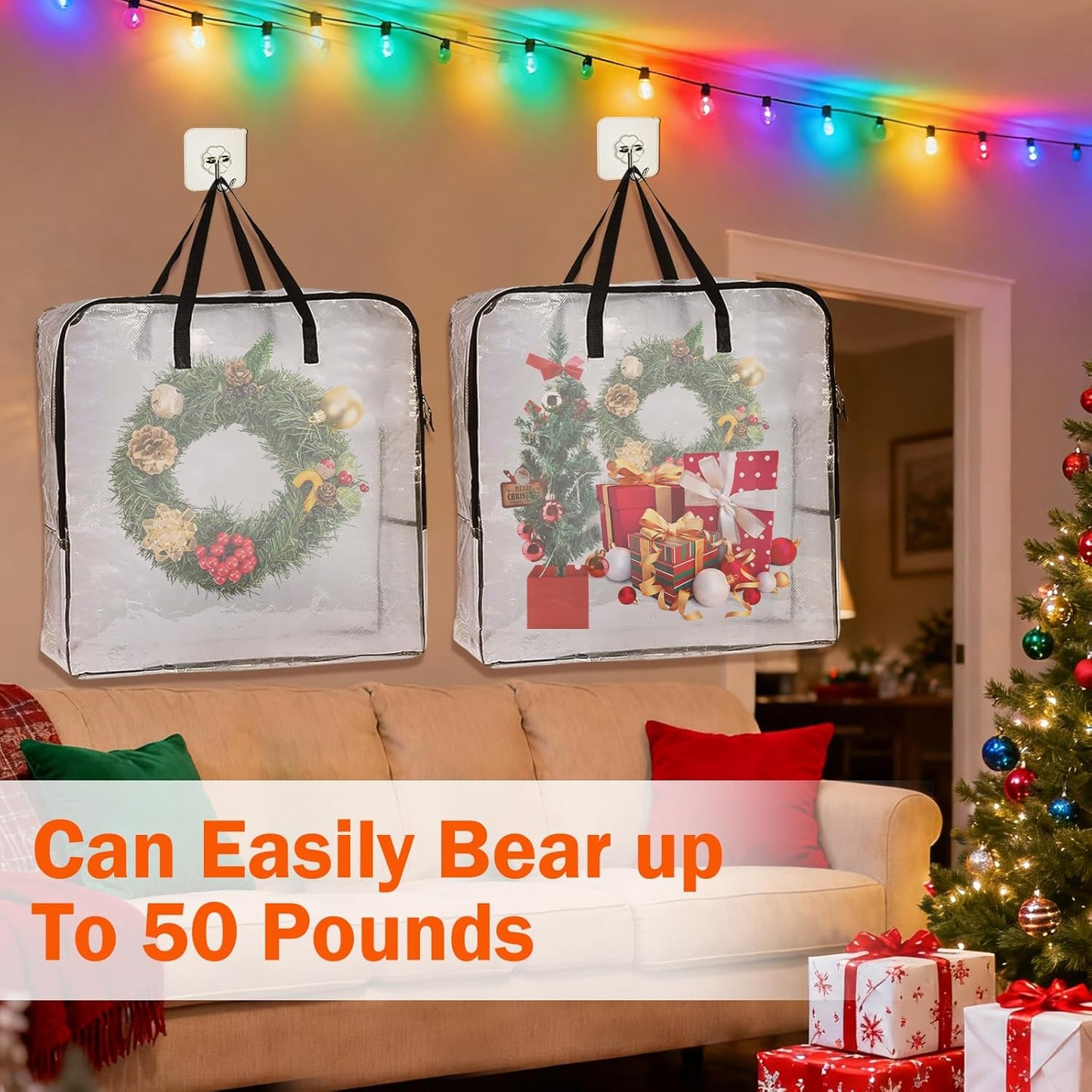 Skiennix Wreath Storage Container - 25-Inch Durable Polyester Bag with Handles for Holiday Decorations