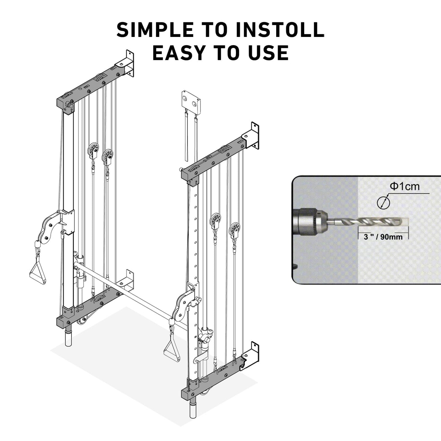 DUORAN Wall-Mounted Folding Smith Machine Home Gym, All-in-One Compact Power Cage & Cable Pulley Trainer with 200–398LB Dual-User Resistance Band System for Home, Garage, Basement Fitness （Black）