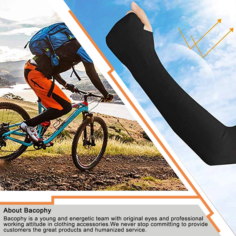 Bacophy 3 Pairs Arm Sleeves with Thumb Holes Women Men UV Protection Cooling, UPF 50 Compression Long Arm Cover