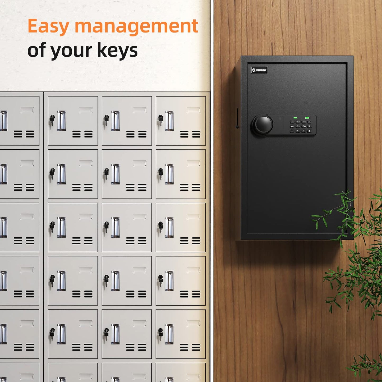 XDeer 122-Keys Key Lock Box Wall Mount with Advanced Anti-Theft Deposit Key Slot & LED Light, Key Cabinet with Combo and Key Lock, Key Safe for Hotels & Office & Companies & Car Dealerships 1PCS