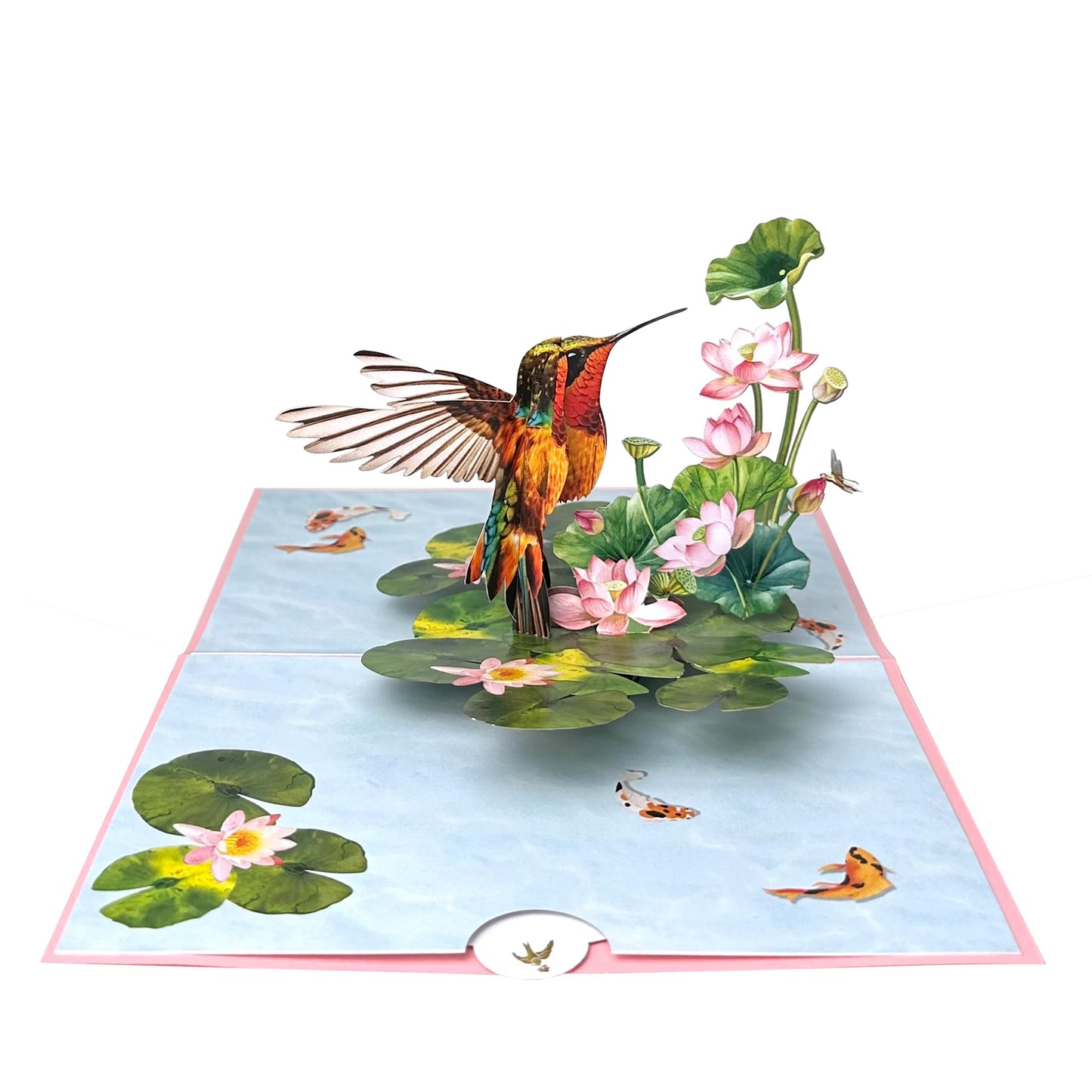 Pop Up Birthday Cards for Women, Hummingbird 3D Birthday Card, Beautiful Hummingbird and Lotus with Koi Fish Design, Pop Up Cards All Occasion for Mother, Mom, Her, Granmother and Daughter, Mothers Day Card