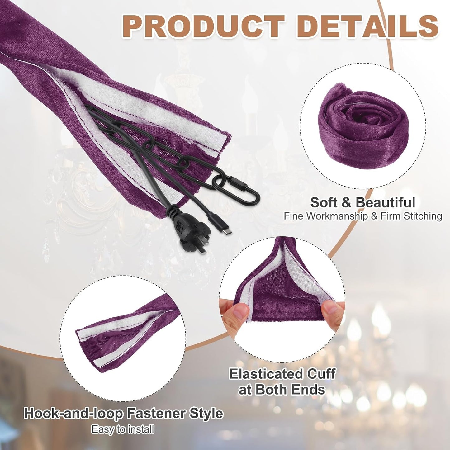 2ft PATIKIL Chandelier Chain Cord Cover, Velvet Cloth Fabric Chain Sleeve Decorative Cord Covers for Chandelier Wires