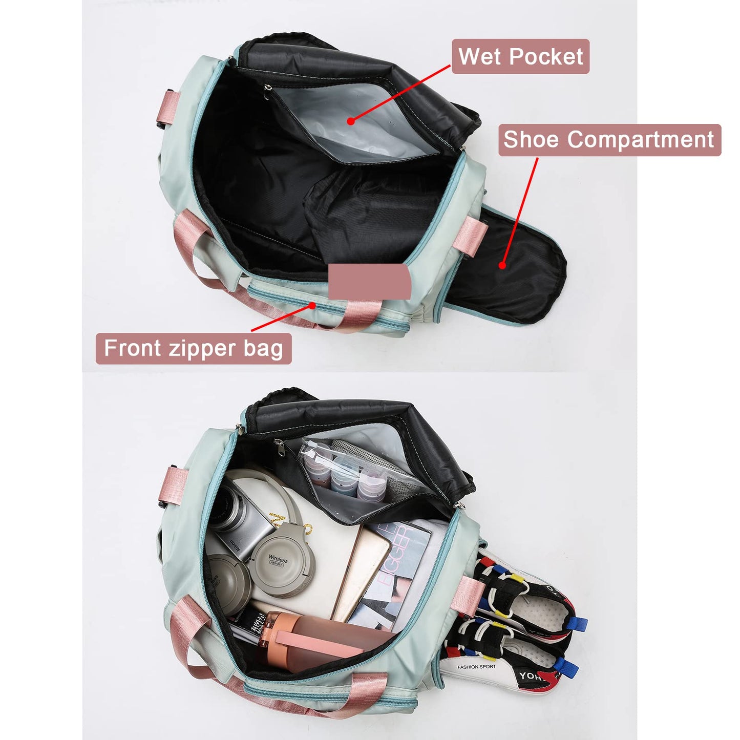 Small Gym Bag for Women, Travel Duffle Bag Carry On Weekender Bag with Shoe Compartment, 05#green, Gym Bag & Toiletry Bag, Gym Bag&toiletry Bag