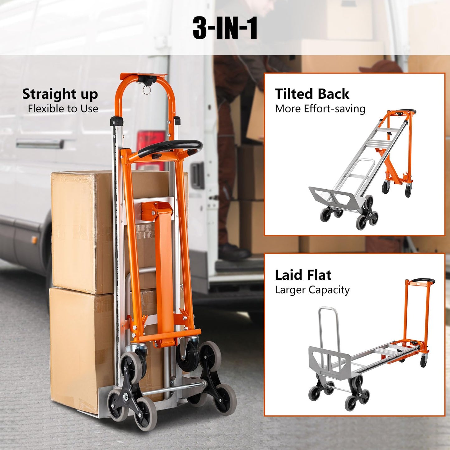 Hitgrand 3in1 Aluminum Hand Truck 880 lb Capacity, Stair Climbing Cart Utility Cart Converts from Hand Truck Dolly to Platform Cart 3 Positions for Transport & Moving with 10" Rubber Wheels