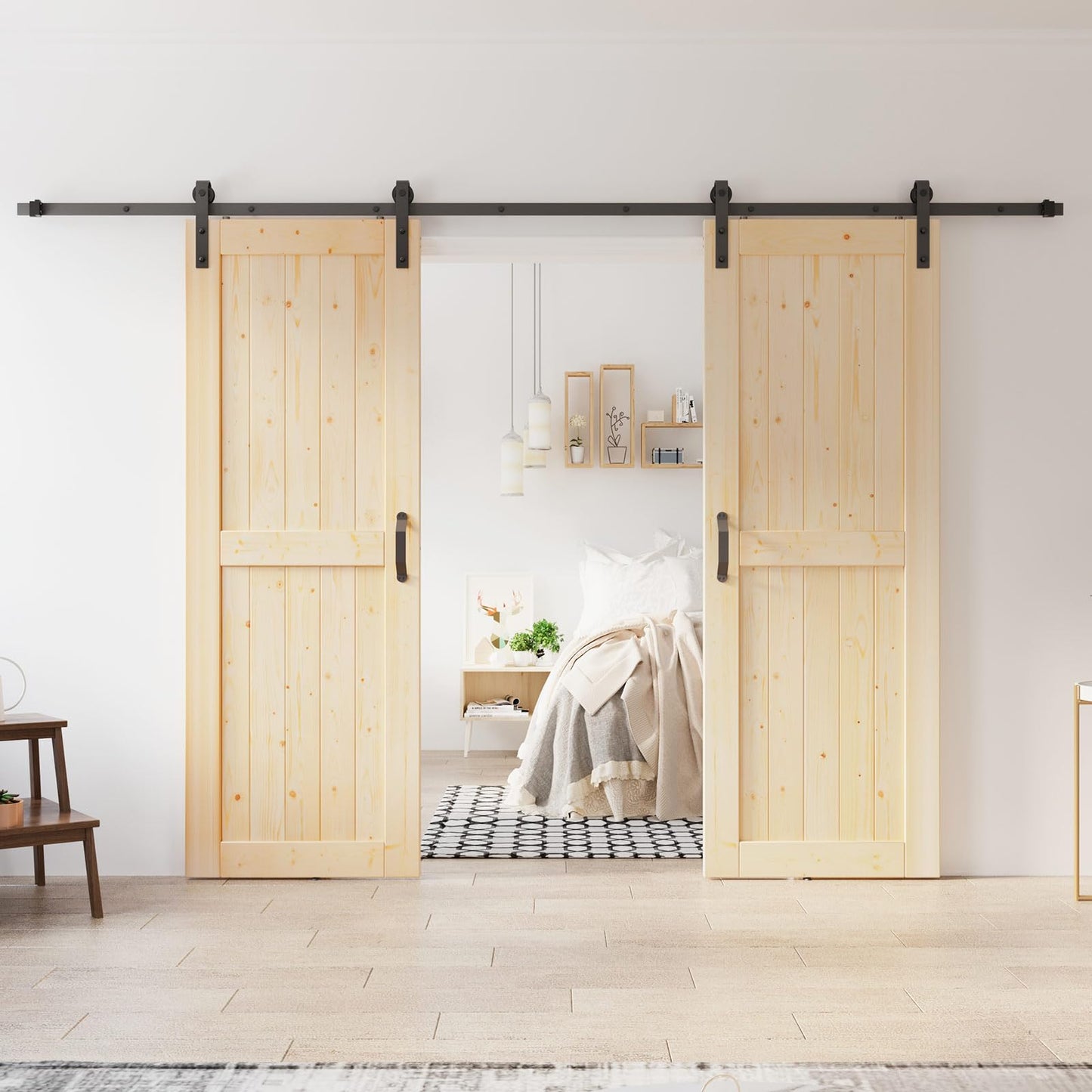 ROYMELO Double 30x84 inch Sliding Barn Wood Door Slab with 5ft Hardware Kit and Handle