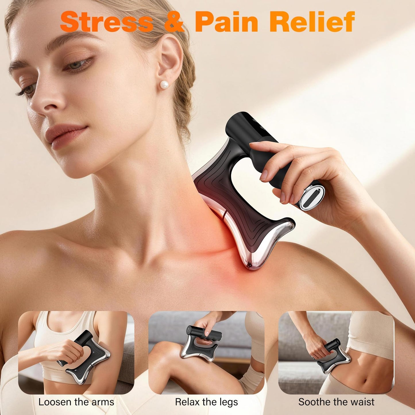 Lalovin Heated Muscle Scraper Tool, 3-in-1 Multifunctional Fascia Knife Massage with Heat & Vibration, Portable Smart LED Electric Gua Sha Massage Tool for Full Body Relax