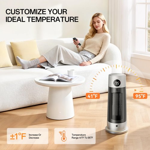 CEAMORFCO Space Heaters for Indoor Use, Portable Electric Heater with Nightlight, 1500W PTC Ceramic Heater with 4 Mode, 12h Timer, Overheat Protection, Safety Heat for Bedroom, Room, Office, Silver