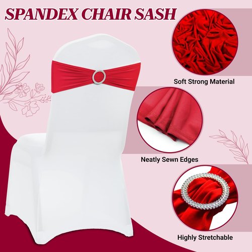MDS Spandex Chair Sashes - 200 Pack Elastic Stretch Bands with Buckle Slider for Wedding Decor | Red