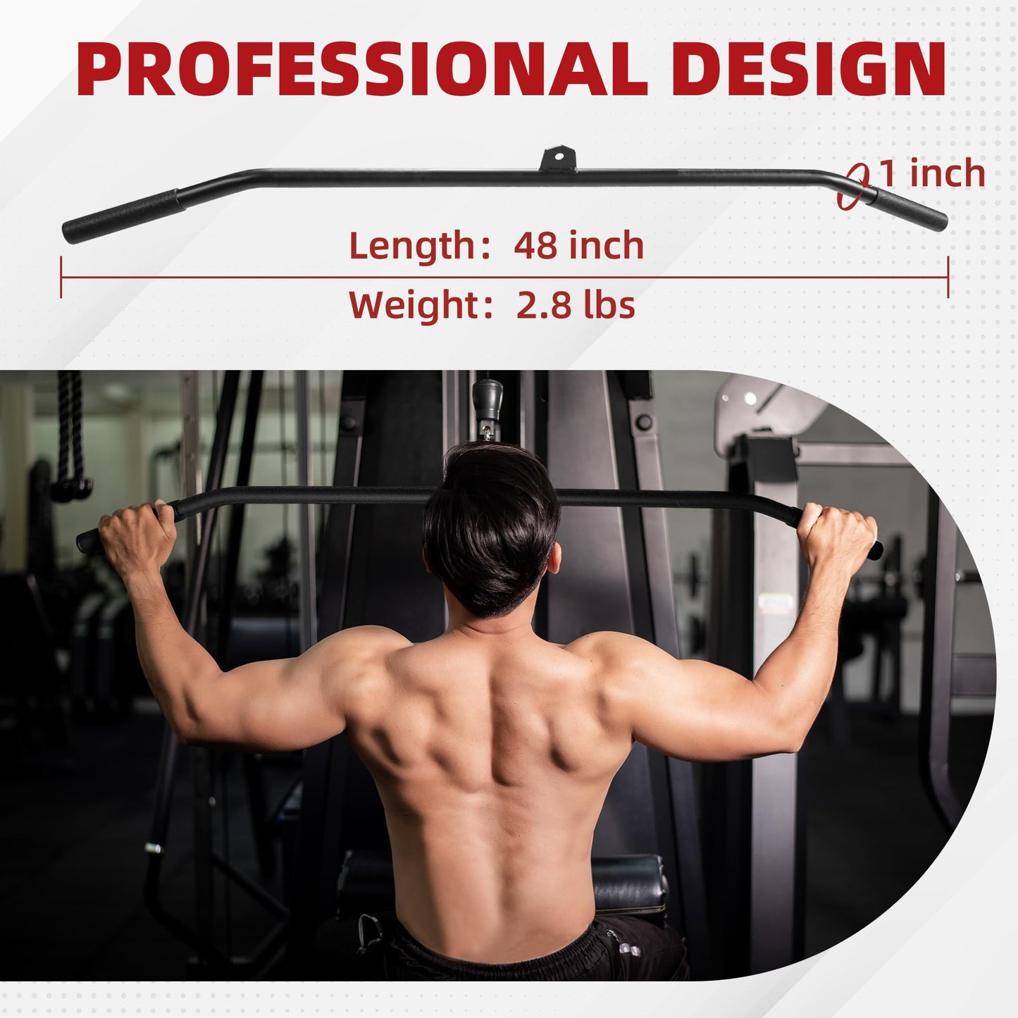Fitvids Cable Machine Attachment – LAT Pulldown Bar Attachment – LAT bar – Black