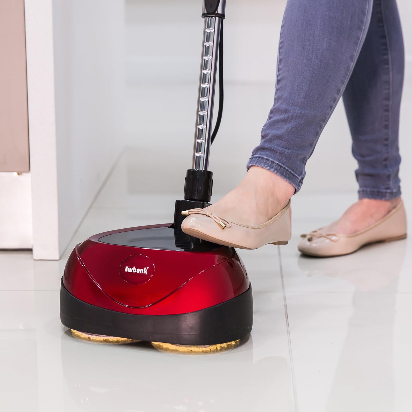Ewbank EP170 Complete Cleaner, Washer, Scrubber, Scourer, and Polisher, Interchangeable Brushes and Pads Multi-Use Floor Machine, 2200 rpm, Lightweight, Red, 8 Pound