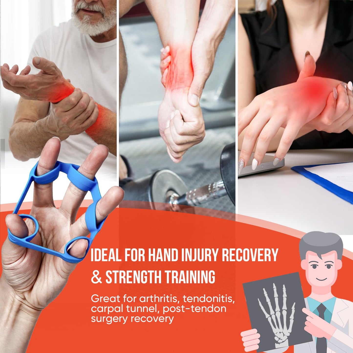 TEAWOO 9-Pack Grip Strength Trainer Kit, 3 Colors Forearm Strengthener & Hand Grip Strengthener, Finger Exerciser & Stretcher for Strength Training, Recovery & Flexibility
