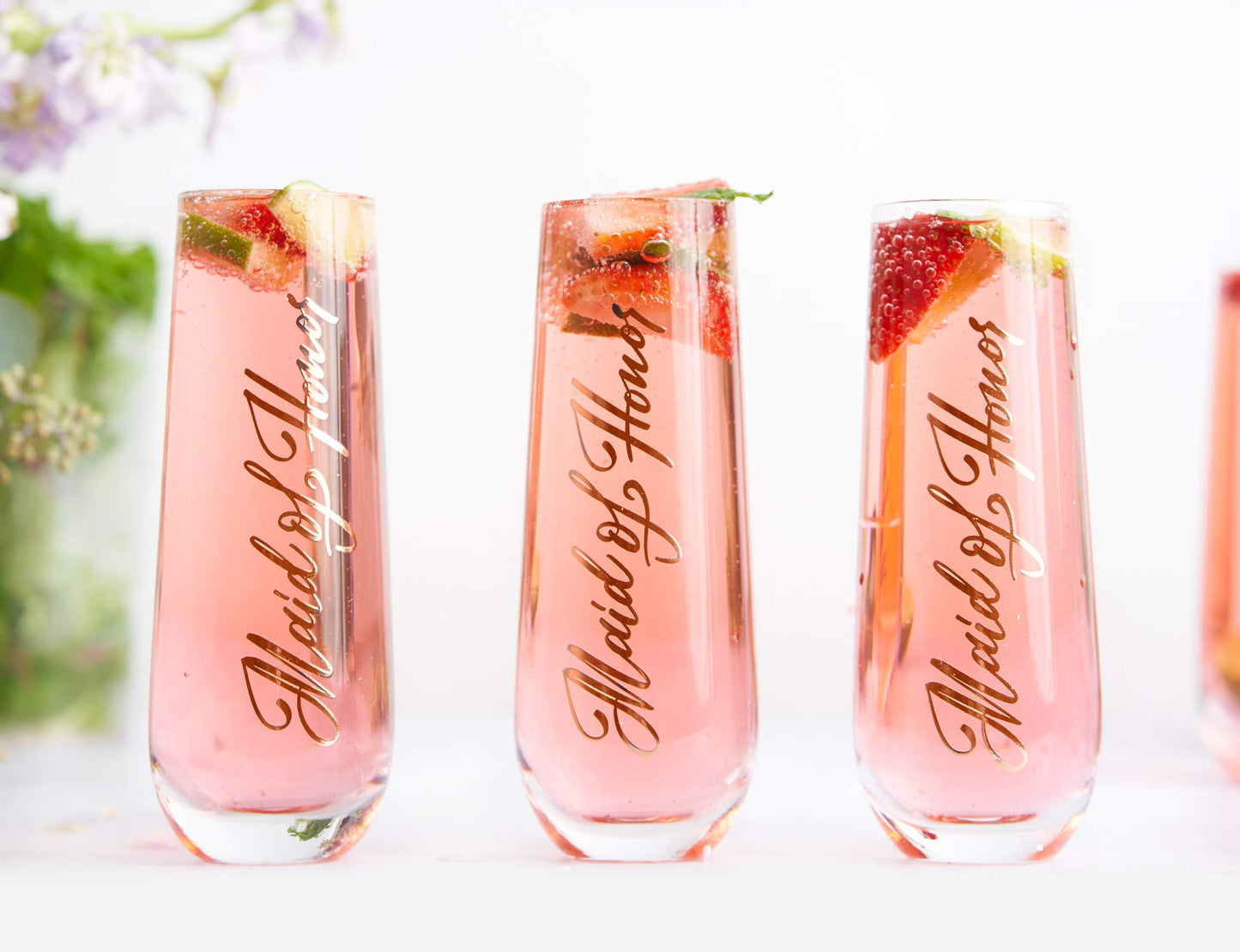 Bridesmaid Wine Glasses, Kook Bachelorette Party Champagne Glasses, 9.4 Oz (Bridal Set of 8), Stemless Glass Champagne Flutes, Cocktail Cups for Rose, Great for Weddings and Parties, Dishwasher Safe