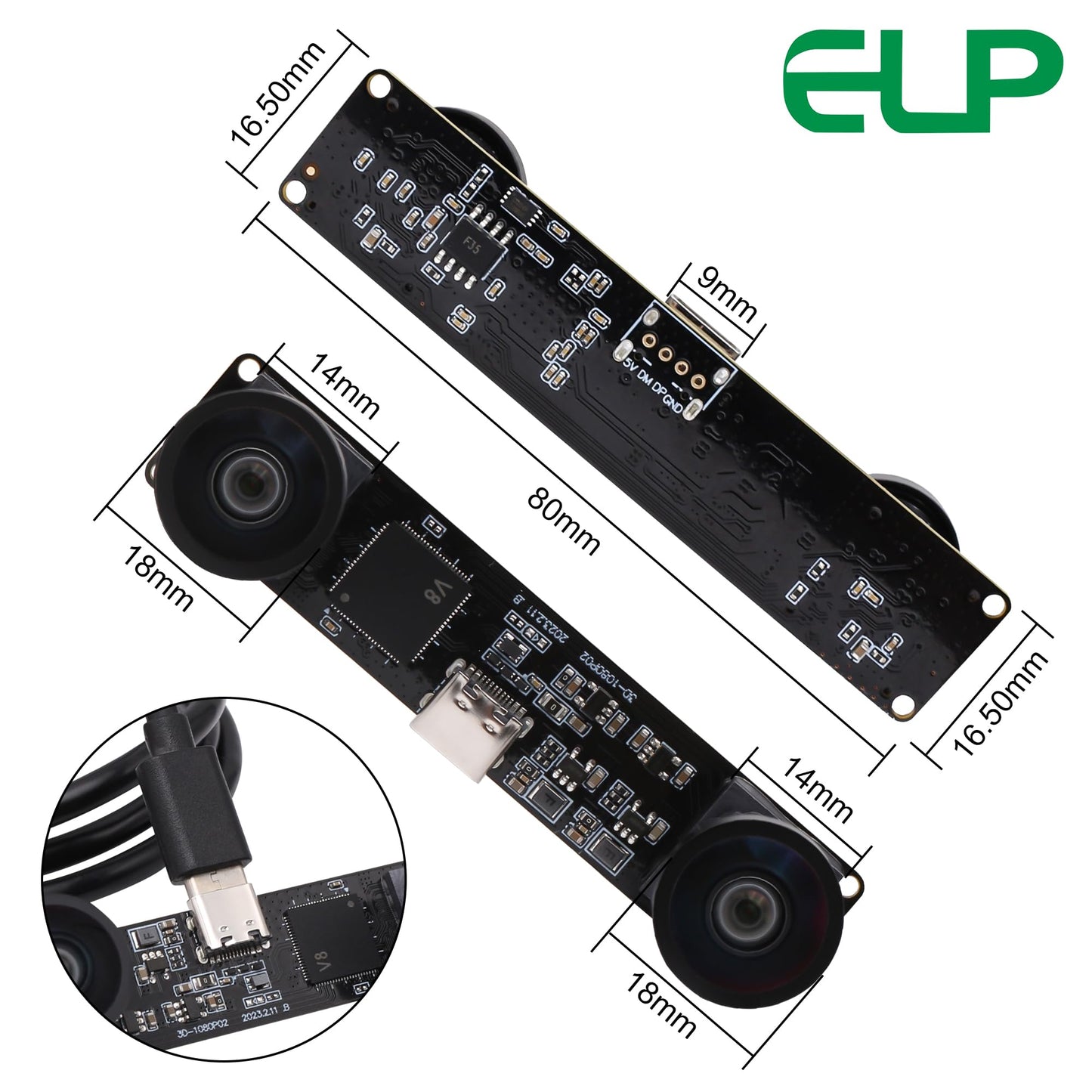 ELP 4MP Dual Lens USB Camera - Wide Angle, 1080P 60fps, Lightburn, Mini UVC USB2.0 Laser Engraver Camera Module for Computer & Raspberry Pi