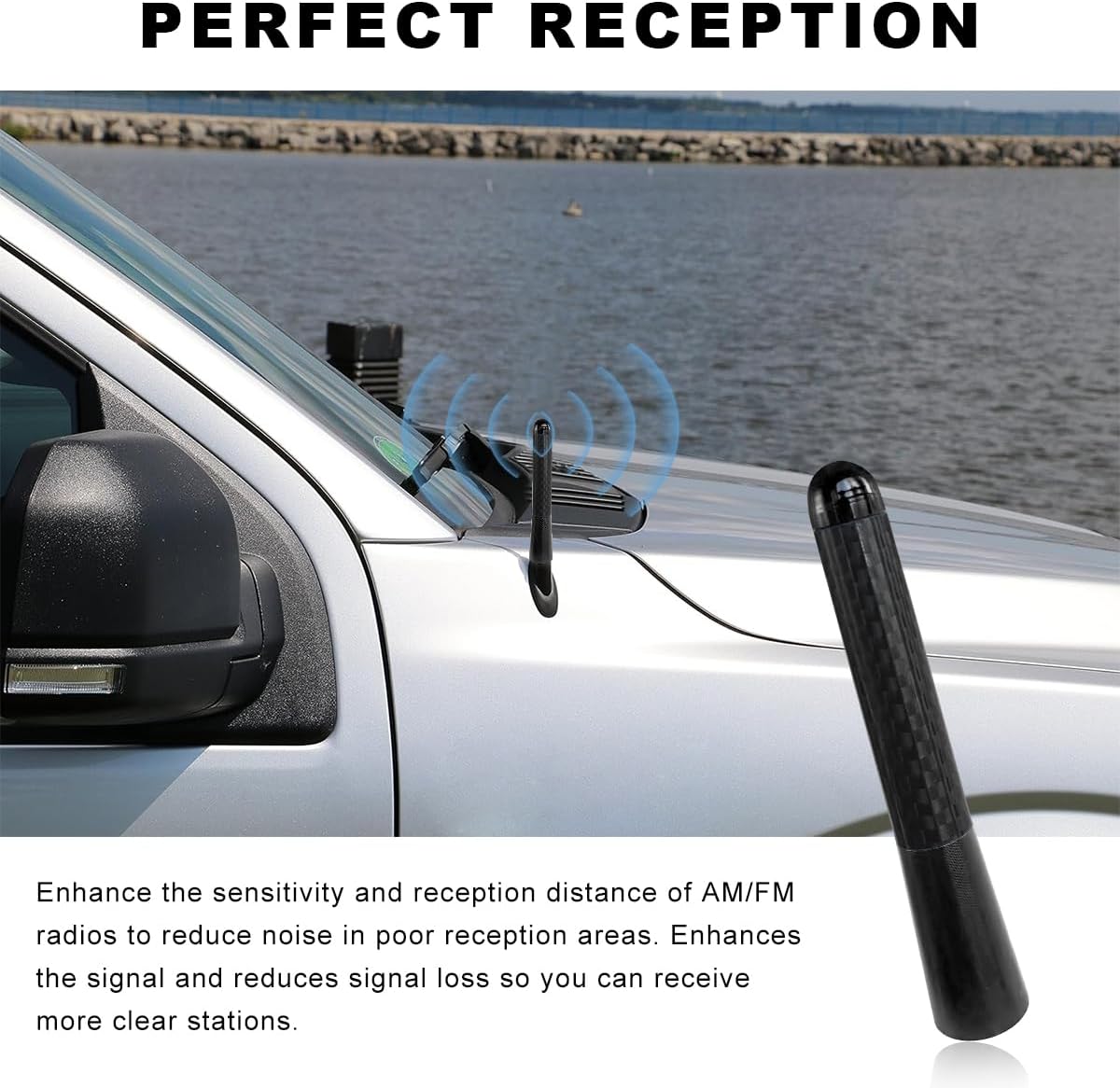 Gasedin 3.14" Car Short Antenna, Carbon Fiber Antennas Replacement with Aluminum Screw, AM/FM Radio Reception Antenna