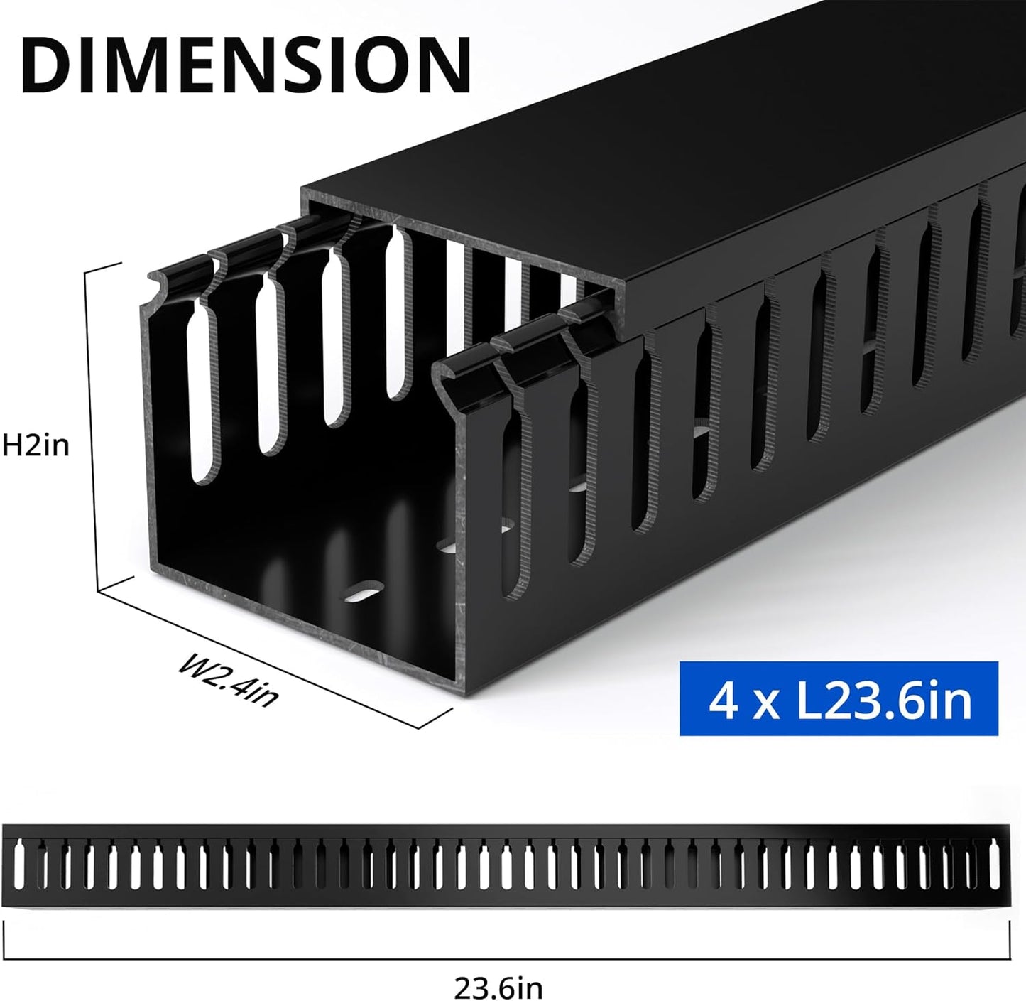 ZhiYo H2in W2.4in 95in (4X L23.6in) x Professional Server Rack Cable Management Raceway, Cable Raceway Kit